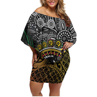 Personalised Australia And Vanuatu Family Matching Off Shoulder Short Dress and Hawaiian Shirt Aboriginal Lizard Polynesia Ni-Van Pig Tusk