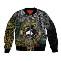 Personalised Australia And Vanuatu Sleeve Zip Bomber Jacket Aboriginal Lizard Polynesia Ni-Van Pig Tusk LT14 Unisex Black - Polynesian Pride