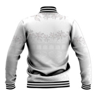 Tokelau White Sunday Baseball Jacket Polynesian Pattern Gardenia Thunbergia LT14 - Polynesian Pride
