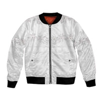 Tokelau White Sunday Bomber Jacket Polynesian Pattern Gardenia Thunbergia