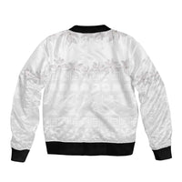Tokelau White Sunday Bomber Jacket Polynesian Pattern Gardenia Thunbergia