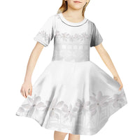 Tokelau White Sunday Kid Short Sleeve Dress Polynesian Pattern Gardenia Thunbergia