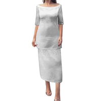 Tokelau White Sunday Puletasi Polynesian Pattern Gardenia Thunbergia LT14 Long Dress White - Polynesian Pride