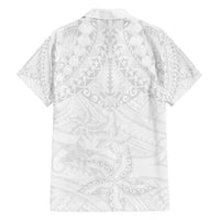 American Samoa White Sunday Family Matching Long Sleeve Bodycon Dress and Hawaiian Shirt Lotu Tamaiti Plumeria With Samoan Pattern