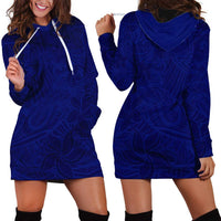 Blue Polynesia Hoodie Dress Polynesian Pattern Mix Plumeria