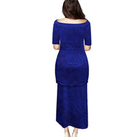 Blue Polynesia Puletasi Polynesian Pattern Mix Plumeria