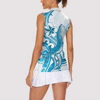 Blue Hawaii Humpback Whale Women Sleeveless Polo Shirt Polynesian Tribal Ocean Vibes