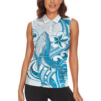 Blue Hawaii Humpback Whale Women Sleeveless Polo Shirt Polynesian Tribal Ocean Vibes