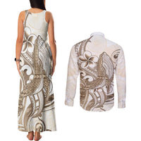 Brown Hawaii Humpback Whale Couples Matching Tank Maxi Dress and Long Sleeve Button Shirt Polynesian Tribal Ocean Vibes