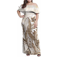 Brown Hawaii Humpback Whale Family Matching Off Shoulder Maxi Dress and Hawaiian Shirt Polynesian Tribal Ocean Vibes