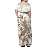 Brown Hawaii Humpback Whale Family Matching Off Shoulder Maxi Dress and Hawaiian Shirt Polynesian Tribal Ocean Vibes