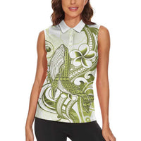 Lime Green Hawaii Women Sleeveless Polo Shirt Humpback Whale Tattoo Polynesian Tribal Ocean Vibes