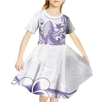 Purple Hawaii Kid Short Sleeve Dress Humpback Whale Tattoo Polynesian Tribal Ocean Vibes