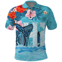 Personalised Hawaii Polo Shirt Humpback Whale Tattoo With Tropical Flowers