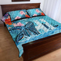 Personalised Hawaii Quilt Bed Set Humpback Whale Tattoo With Tropical Flowers