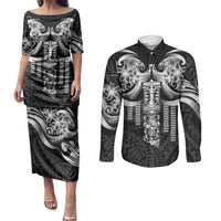 Tiki Drum Hawaii Couples Matching Puletasi and Long Sleeve Button Shirt Hawaiian Kakau Tattoo Style