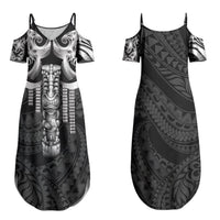 Tiki Drum Hawaii Couples Matching Summer Maxi Dress and Long Sleeve Button Shirt Hawaiian Kakau Tattoo Style