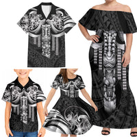 Tiki Drum Hawaii Family Matching Off Shoulder Maxi Dress and Hawaiian Shirt Hawaiian Kakau Tattoo Style