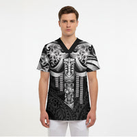 Tiki Drum Hawaii Scrub Top Hawaiian Kakau Tattoo Style