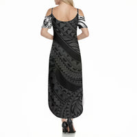 Tiki Drum Hawaii Summer Maxi Dress Hawaiian Kakau Tattoo Style