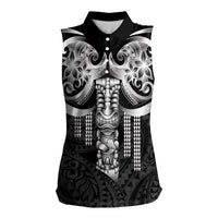 Tiki Drum Hawaii Women Sleeveless Polo Shirt Hawaiian Kakau Tattoo Style