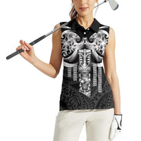 Tiki Drum Hawaii Women Sleeveless Polo Shirt Hawaiian Kakau Tattoo Style