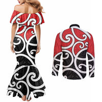 New Zealand Couples Matching Mermaid Dress and Long Sleeve Button Shirt Maori Koru Tino Rangatiratanga Color - Polynesian Pride
