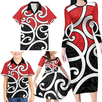 New Zealand Family Matching Long Sleeve Bodycon Dress and Hawaiian Shirt Maori Koru Tino Rangatiratanga Color - Polynesian Pride