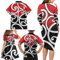 New Zealand Family Matching Long Sleeve Bodycon Dress and Hawaiian Shirt Maori Koru Tino Rangatiratanga Color - Polynesian Pride