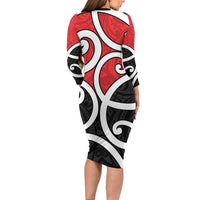 New Zealand Long Sleeve Bodycon Dress Maori Koru Tino Rangatiratanga Color - Polynesian Pride