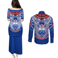 Samoa Rugby Couples Matching Puletasi Dress and Long Sleeve Button Shirts 2023 Go Manu Samoa With Ula Fala Style LT14 - Polynesian Pride