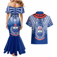 Custom Samoa Rugby Couples Matching Mermaid Dress and Hawaiian Shirt 2023 Go Manu Samoa With Ula Fala Style LT14 - Polynesian Pride