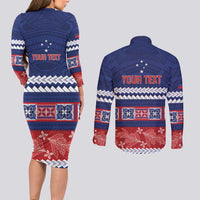 Personalised FAST Samoa Siapo Couples Matching Long Sleeve Bodycon Dress and Long Sleeve Button Shirt Teuila Flowers Samoan Pattern - Polynesian Pride