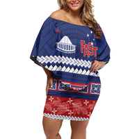 Personalised FAST Samoa Siapo Family Matching Off Shoulder Short Dress and Hawaiian Shirt Teuila Flowers Samoan Pattern - Polynesian Pride