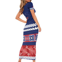 Personalised FAST Samoa Siapo Short Sleeve Bodycon Dress Teuila Flowers Samoan Pattern - Polynesian Pride