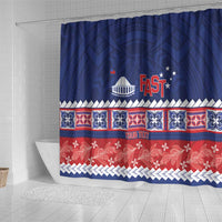 Personalised FAST Samoa Siapo Shower Curtain Teuila Flowers Samoan Pattern - Polynesian Pride