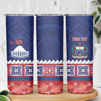 Personalised FAST Samoa Siapo Skinny Tumbler Teuila Flowers Samoan Pattern - Polynesian Pride