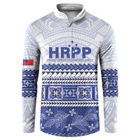 Personalised HRPP Samoa Siapo Button Sweatshirt Teuila Flowers Samoan Pattern - Polynesian Pride