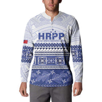 Personalised HRPP Samoa Siapo Button Sweatshirt Teuila Flowers Samoan Pattern - Polynesian Pride