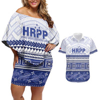 Personalised HRPP Samoa Siapo Couples Matching Off Shoulder Short Dress and Hawaiian Shirt Teuila Flowers Samoan Pattern - Polynesian Pride