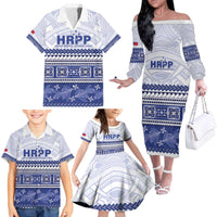 Personalised HRPP Samoa Siapo Family Matching Off The Shoulder Long Sleeve Dress and Hawaiian Shirt Teuila Flowers Samoan Pattern - Polynesian Pride