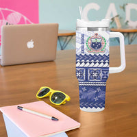 Personalised HRPP Samoa Siapo Tumbler With Handle Teuila Flowers Samoan Pattern - Polynesian Pride