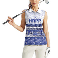 Personalised HRPP Samoa Siapo Women Sleeveless Polo Shirt Teuila Flowers Samoan Pattern - Polynesian Pride