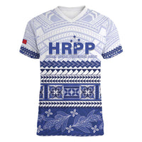 Personalised HRPP Samoa Siapo Women V-Neck T-Shirt Teuila Flowers Samoan Pattern - Polynesian Pride