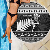 New Zealand Christmas Rugby Personalised Beach Blanket Meri Kirihimete All Black Maori - Polynesian Pride
