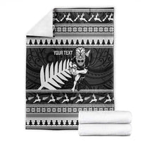 New Zealand Christmas Rugby Personalised Blanket Meri Kirihimete All Black Maori - Polynesian Pride
