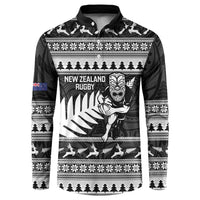 New Zealand Christmas Rugby Personalised Button Sweatshirt Meri Kirihimete All Black Maori - Polynesian Pride