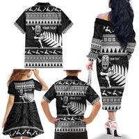 New Zealand Christmas Rugby Personalised Family Matching Off The Shoulder Long Sleeve Dress and Hawaiian Shirt Meri Kirihimete All Black Maori - Polynesian Pride