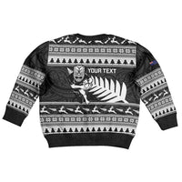 New Zealand Christmas Rugby Personalised Kid Ugly Christmas Sweater Meri Kirihimete All Black Maori - Polynesian Pride