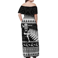 New Zealand Christmas Rugby Personalised Off Shoulder Maxi Dress Meri Kirihimete All Black Maori - Polynesian Pride